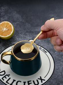 5 件不锈钢叶子设计勺子、随机创意金色咖啡勺、多功能蛋糕和甜点勺套装圣诞礼物 - 金色 - 查看 2