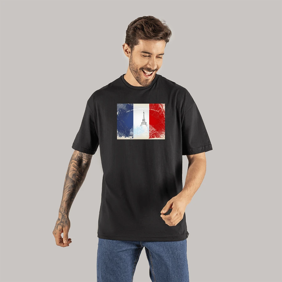 Paris Affel T-Shirt Oversize Street Wear Long Sleeve Sweatshirt - 黑色 - 查看 1