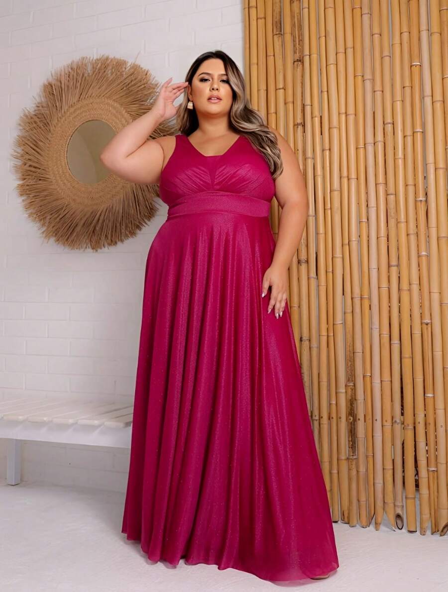 Teracota Marsala Rose Serenity Or Petroleum Plus Size Mother Of The Bride Graduation Party Dress With American RNC Collar - 玫瑰紅 - 查看 1