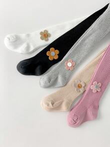 5 Pieces Children's Baby Girl's Tights – Soft, Stretchy Solid Color Pantyhose For Toddler Newborn (All Seasons)
