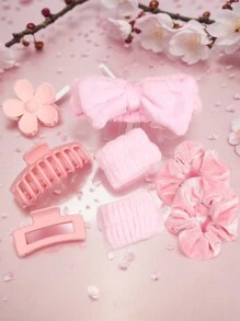 8 Pieces Set Of Minimalist Pink Minimalist Home Hair Accessories For Girls, Suitable For Daily Makeup, Face Washing And Decoration