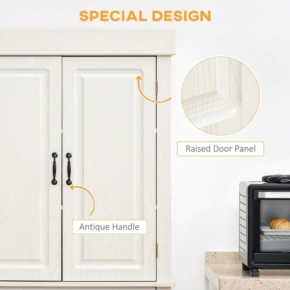 71" Freestanding Kitchen Pantry With 4 Doors, And 2 Large