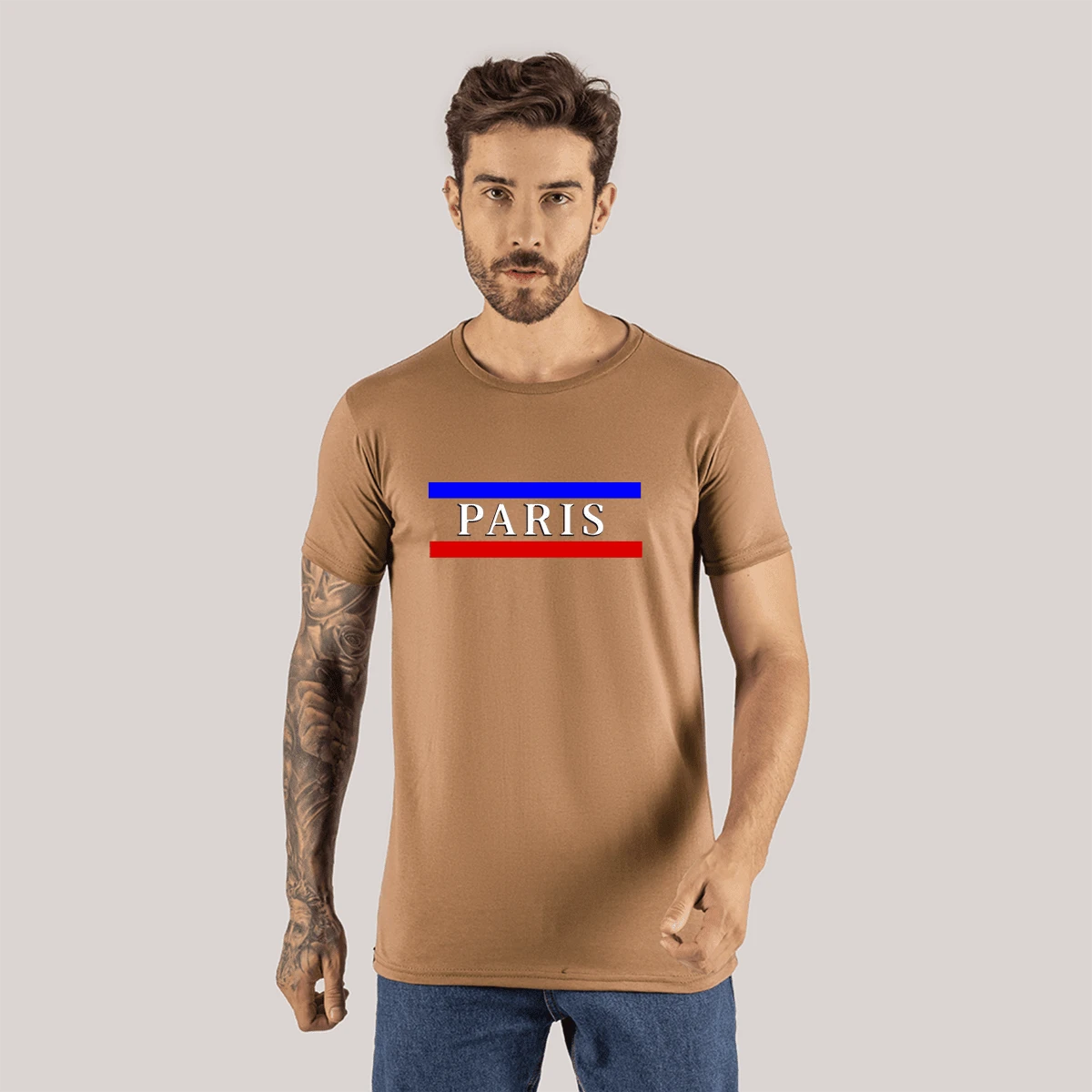 Paris Tires Comfortable Printed Combed Cotton 30.1 T-Shirt - Màu be - Xem 1