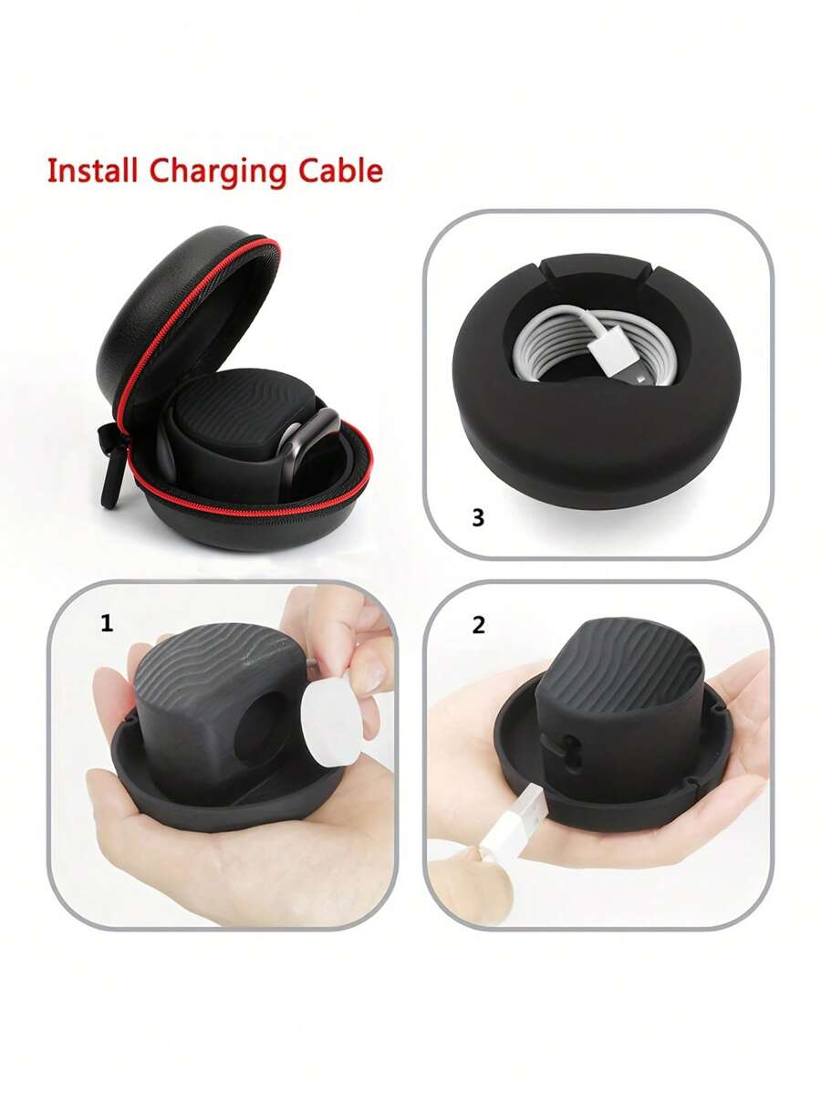 1pc Black Apple Watch Travel Case Portable Charging & Storage Box