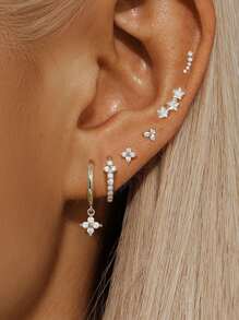 Set de 6 piezas (para 1 oreja) Juego de aretes para mujeres con circonita chapada en oro, accesorios de joyería para vacaciones y fiestas