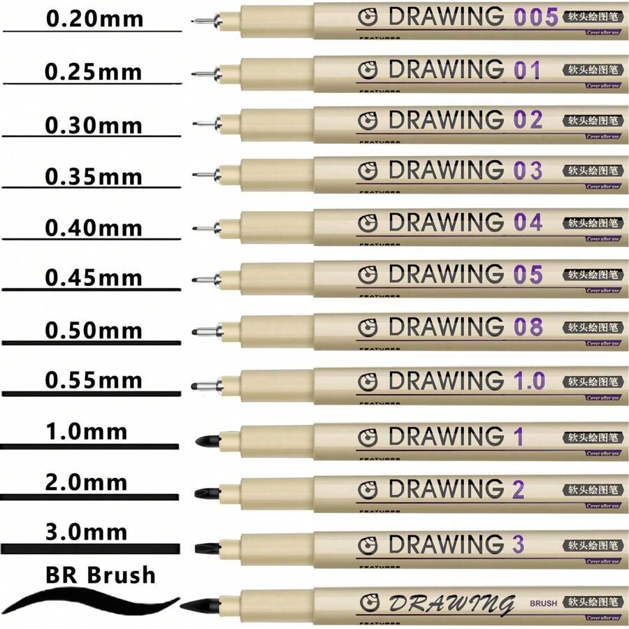Micro Fine Line Drawing Art Pens 12 Pieces Black Fine Line Waterproof