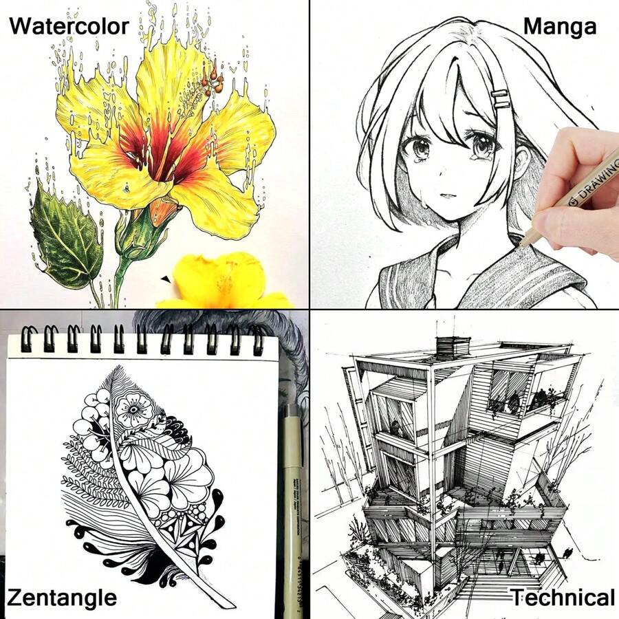 Micro Fine Line Drawing Art Pens 12 Pieces Black Fine Line Waterproof