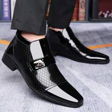 New Style Men's Casual Dress Chelsea Boots, Slip-On, Glossy Finish, Minimalist Design, Plus Size, High Top - Black - View 2