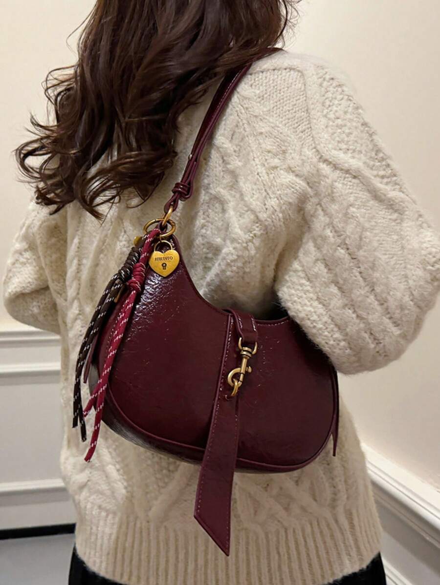 Small Handbag For Women, Retro Style Shoulder/Hand Bag With Pendant, Fashionable For Autumn/Winter