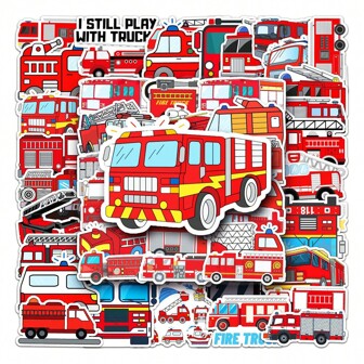 50pcs Fire Truck Graffiti Stickers Waterproof Vinyl Laptop Aesthetic Scrapbook Computer Stickers, For Water Bottles, Laptop, Luggage For Adults Halloween, Thanksgiving And Christmas Gift