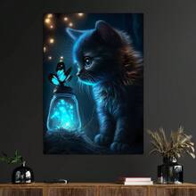 Tranh in nghệ thuật vải canvas hình con bướm và mèo huỳnh quang màu xanh hiện đại - Trang trí tường không khung cho phòng ngủ, phòng khách và hành lang - Nhiều màu - Xem 1
