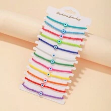 Bộ 12 chiếc/Bộ vòng tay trang trí mắt quỷ bằng đất sét và hạt cườm nhiều màu, thích hợp để đeo hàng ngày - Nhiều màu - Xem 7