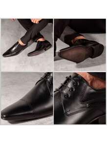 Men's Italian Style Dress Shoes Genuine Leather Black Brown Pointed Toe - màu đen - Xem 2