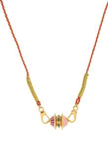 1Pc Colorful Hand Woven Rope Cylindrical Lucky Pendant Necklace, Inlaid With Zirconia, Colored Oil Droplets, Electroplated With Genuine Gold For Color Preservation, Suitable For Daily Wear And Holiday Gifts - Multicolor - View 6