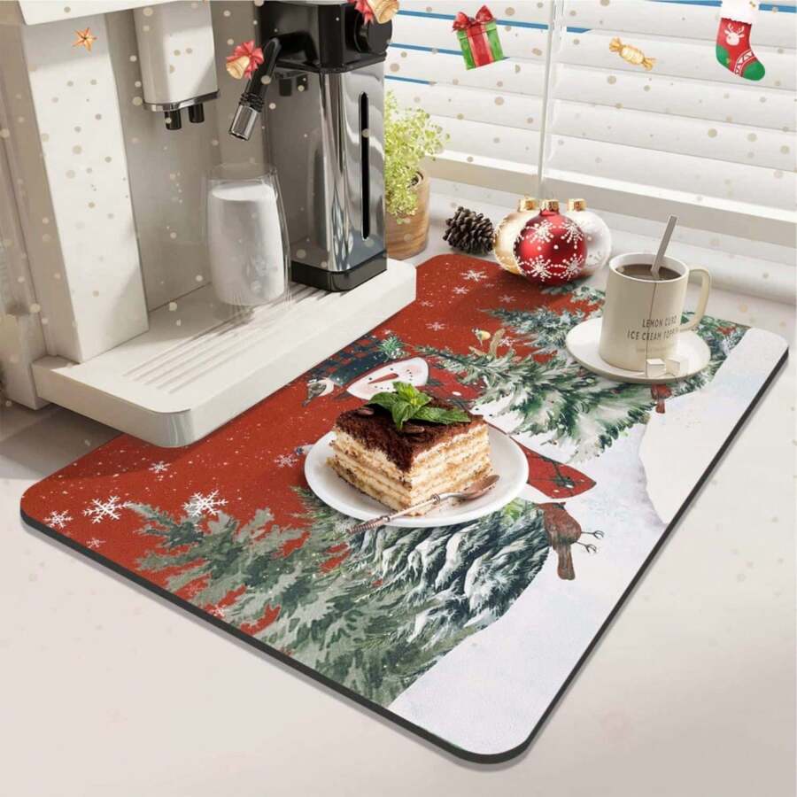 [ 黑色/棕色/浅灰色/深灰色 ] 咖啡垫，带隐藏污渍，橡胶背衬，吸水碗碟干燥垫，适用于厨房台面隔热 - 浴室防滑 100% 吸水速干垫，咖啡吧配件适合放置在咖啡机、咖啡壶、浓缩咖啡机下/1 件