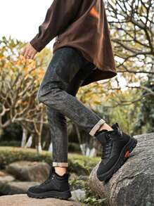 Giày thể thao cổ cao ấm áp cho nam, lớp lót sang trọng tạo sự thoải mái, giày thể thao ngoài trời thông thường, mùa đông - màu đen - Xem 3