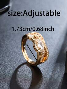 1 件装女士白水晶金色开口堆叠戒指 - 精致仿水钻方晶锆石可调节个性 X 十字交叉堆叠服装戒指情人节礼物、女士礼品、女士珠宝，适合派对、宴会、婚礼装饰，设计精致的优雅配饰 - 金色 - 查看 5