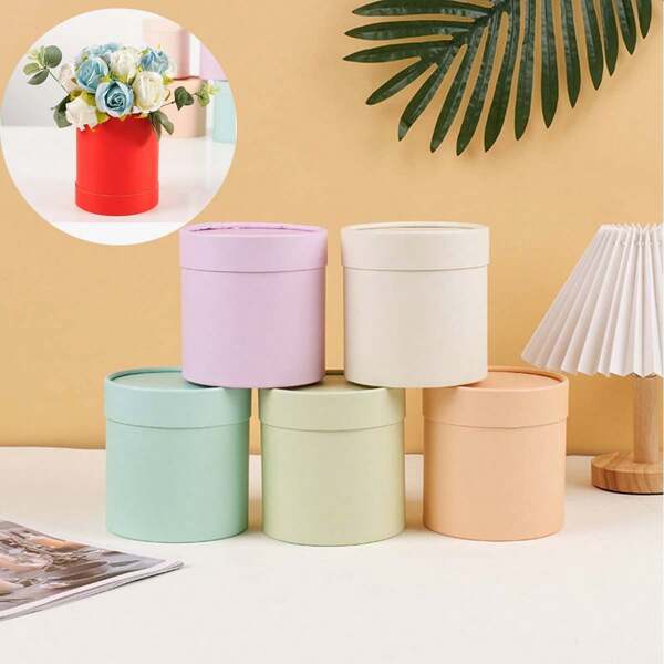 Small Size Hugging Bucket, Colorful Mini Round Bucket, Fresh Flower Paper Can Packaging, Rose Carnation Flower Box, Paper Tube Flowers DIY Material Flower Box White Round Box Small Flower Arrangement Bucket Bouquet Packaging, Circular Flower Box, Hand-Held Flower Arrangement Bucket, Tea Paper Can
