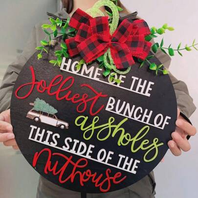 1pc Wooden Door Sign, Family Welcome Wooden Sign, Wooden Funny Door Hanger Funny Front Door Sign Friend Gift Front Door Decor Birthday