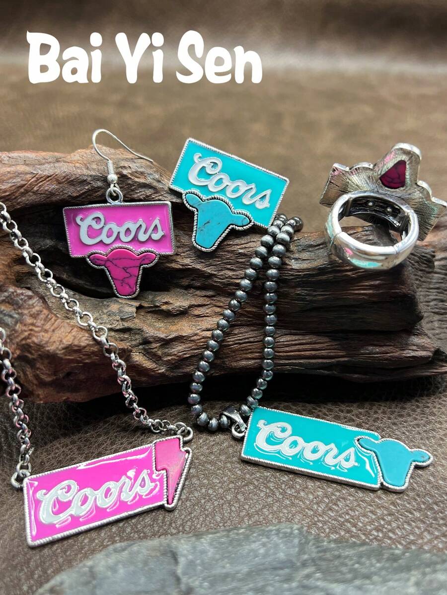 1 Bộ trang sức mặt dây chuyền/nhẫn/bông tai phong cách cao bồi miền Tây cổ điển, phù hợp cho nam, nữ, bé gái, bé trai để kết hợp với trang phục hàng ngày, phụ kiện dự tiệc, trang sức, món quà tuyệt vời cho Halloween, Giáng sinh, gia đình, bạn bè - Bộ trang sức phong cách cao bồi phương Tây - Xem 1