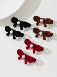 6 kẹp tóc đính ngọc trai trang trí hình mái thời trang thu đông ngọt ngào, thanh lịch màu đen, đỏ tía, nâu cho nữ, phụ kiện tóc đơn giản đa năng, thích hợp để đeo hàng ngày - Nhiều màu - Xem 1