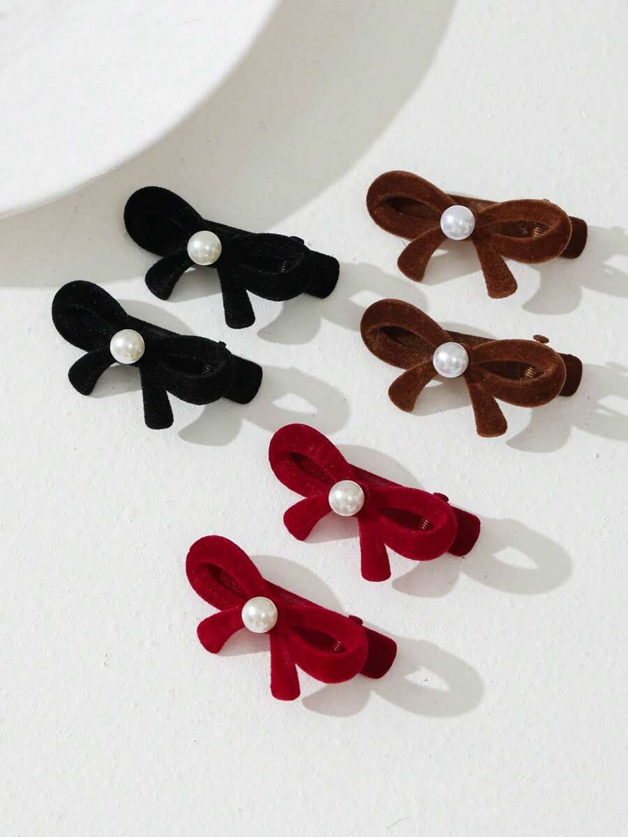 6 kẹp tóc đính ngọc trai trang trí hình mái thời trang thu đông ngọt ngào, thanh lịch màu đen, đỏ tía, nâu cho nữ, phụ kiện tóc đơn giản đa năng, thích hợp để đeo hàng ngày - Nhiều màu - Xem 1