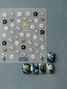 1 قطعة ملصقات أظافر زخرفية جديدة بتصميم نحلة كرتونية مرتفعة 5D وزهرة البابونج الصيفية، بنقشة زهرة البابونج البيضاء والنحلة الجميلة متعددة البتلات، ملصقات أظافر لاصقة ذاتيًا 5D مثالية لتصميم فن الأظافر الساحر، اكسسوارات فن الأظافر DIY