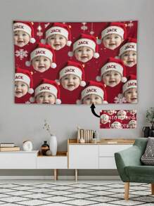 [圣诞节] 1 件个性化照片挂毯 - 生动的印刷，量身定制的独特礼物设计 - 庆祝周年纪念日、生日、婚礼等 - 徽标选项、时尚家居装饰、房间旗帜、房间装饰、挂毯、墙壁艺术 - 彩色 - 查看 1
