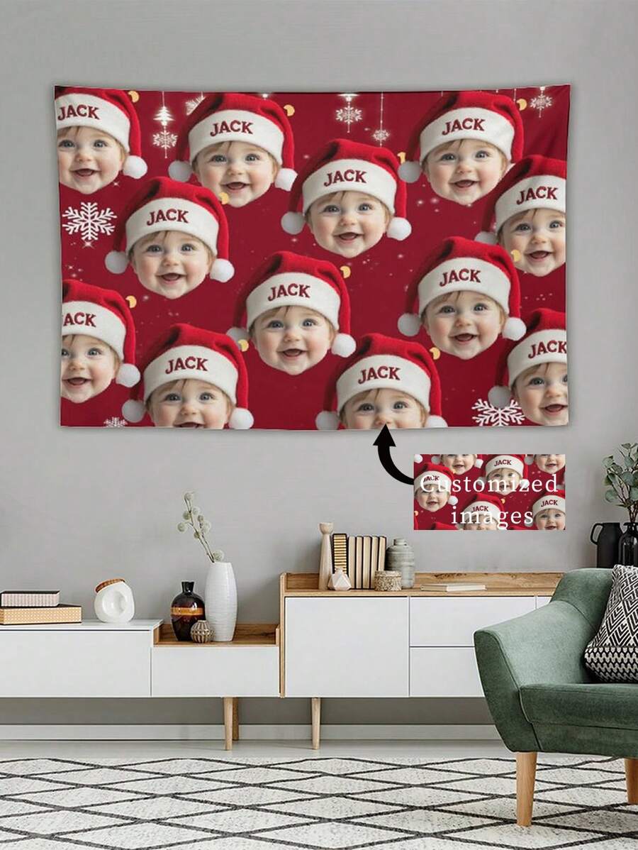 [圣诞节] 1 件个性化照片挂毯 - 生动的印刷，量身定制的独特礼物设计 - 庆祝周年纪念日、生日、婚礼等 - 徽标选项、时尚家居装饰、房间旗帜、房间装饰、挂毯、墙壁艺术 - 彩色 - 查看 1