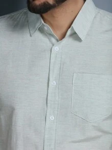 Men's Short Sleeve Dress Shirt With Print And Pocket In Cotton 61, Polyester 39 - Fresh Shirt - Comfortable - Màu xanh Bạc hà - Xem 4