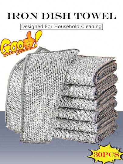 5/10/30pcs Kitchen Cleaning Cloth With Metal Sponge, New Multi-Function Anti-Scratch Metal Wire Cleaning Cloth, Magnified Wire Dish Washing Cloth, Super Absorbent Microfiber Dishcloth, Reusable Kitchen Cleaning Towel For Sink, Cabinet, Cooktop - Metal Wire Dish Scrubber, Steel Wool Pad, Sink, Countertop, Easy To Rinse