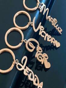 Customized Name Tag Stainless Steel Keychain, Personalized Pendant Keyring Jewelry Giftback To School Winter Gift Ideas Boy Girl Valentine's Day - Multicolor - View 1