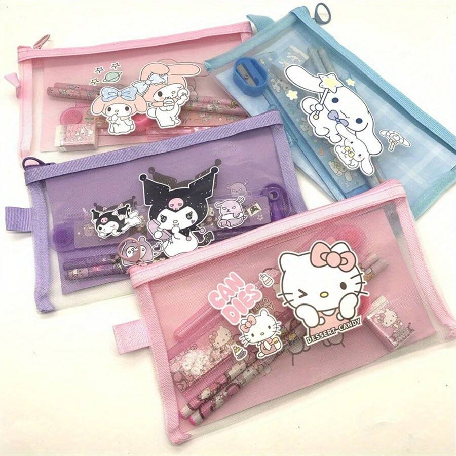Sanrio 1pc Creative Cartoon Mesh Pencil Bag Simple Student Stationery Storage Pencil Bag File Bag Supplies Back To School, Back To School, School Supplies, Pencil Case, Pencil Pouch, School Bag