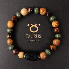 1 pièce Bracelet pour homme, perles en pierre d'œil de tigre, bangle, idées de cadeaux pour la sœur, cadeaux pour le frère, signes du zodiaque : Bélier Taureau Gémeaux Cancer Lion Vierge Balance Scorpion Sagittaire Capricorne Verseau Poissons