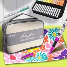 120-Color Direct-Liquid Acrylic Marker Pens With Brush Tips, Portable Carrying Case, Suitable For Wood, Canvas, Stone, Rock Art, Glass, Ceramics, Student Painting, Art & Craft DIY