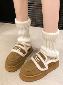 女士时尚百搭保暖棉垫防滑平底雪地靴 - 卡其色 - 查看 3