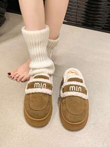 女士时尚百搭保暖棉垫防滑平底雪地靴 - 卡其色 - 查看 4