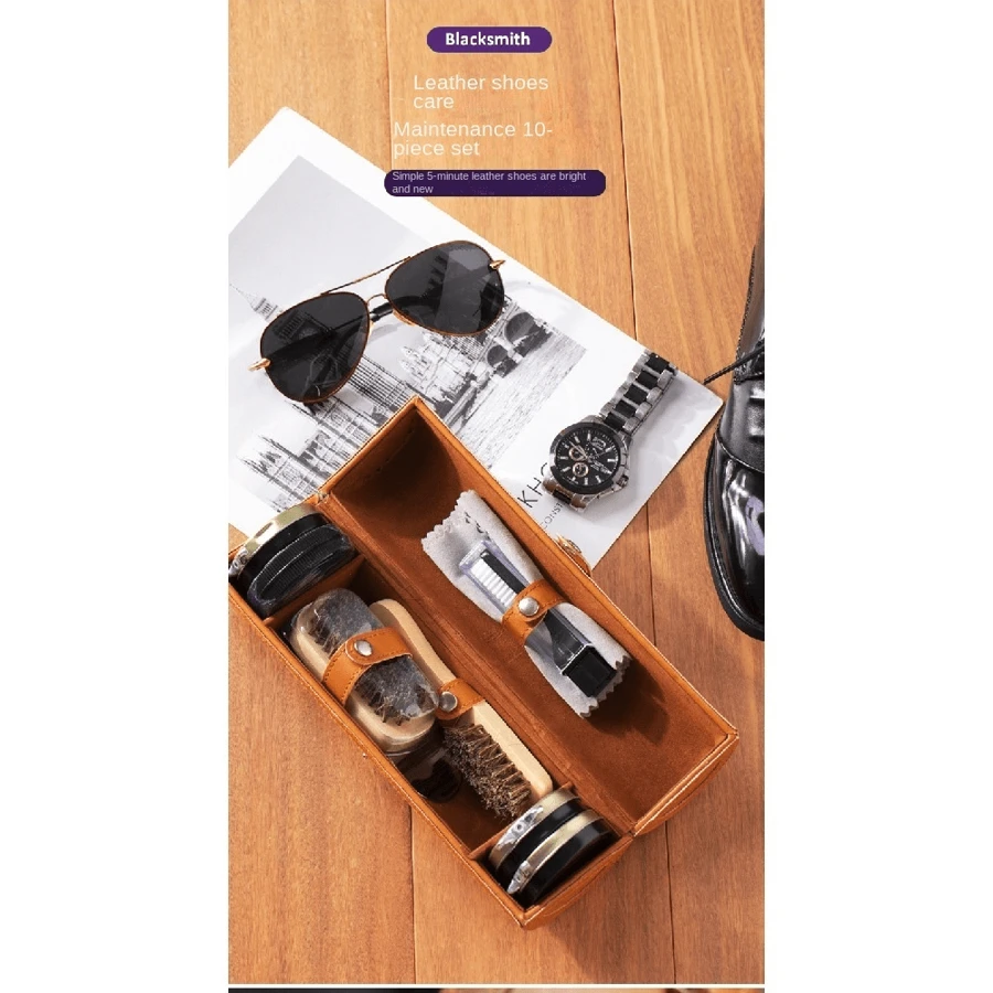 10 件套鞋护理套装，鞋油，鞋刷，皮沙发，皮革制品抛光，旅行鞋清洁油，黑色和无色鞋油，护理油，海绵工具 - 彩色 - 查看 1