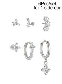 Set de 6 piezas (para 1 oreja) Juego de aretes para mujeres con circonita chapada en oro, accesorios de joyería para vacaciones y fiestas