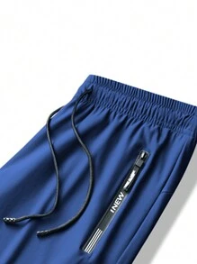 Men's Summer High Elastic Comfortable Casual Zip Pocket Adjustable Waist Practical Training Pants, Reflective Design - Blue - View 7