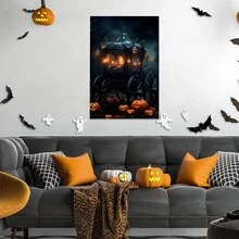 1pc Ghost Car Halloween Wooden Canvas Wall Art, Canvas Poster Print Wall Art For Bedroom, Living Room And Hallway, Ideal Gift For Home Decor And Room Decoration - 彩色 - 查看 4