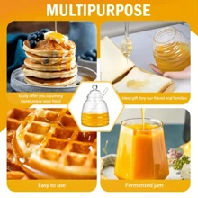 16 盎司玻璃蜂蜜罐，带勺子和盖子，蜂窝蜂蜜罐，蜂蜜分配器带木制蜂蜜搅拌器，适用于家庭厨房