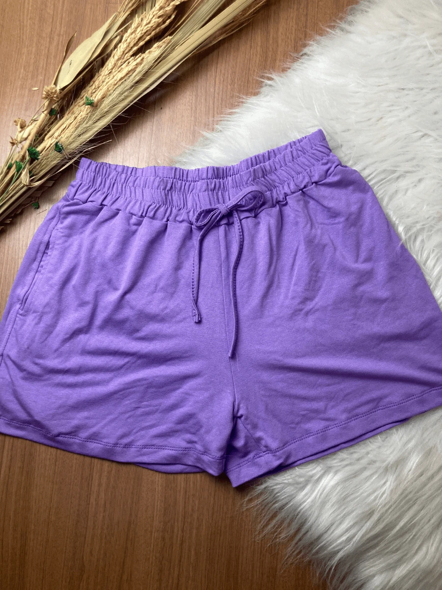 Women's Shorts In Comfortable Fleece Fabric With Discreet Pocket In Various Colors - tử đinh hương - Xem 1