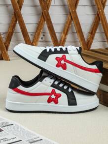 秋季星星装饰拼接黑白鞋百搭休闲舒适男士运动鞋低帮圆头系带平底男鞋圣诞节节日礼物男鞋 - 彩色 - 查看 3