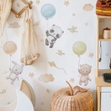 SURELIFE Cute Balloon Animal Wall Decals For Kids Room And Nursery, Bear, Rabbit, Elephant Flying Balloon Wall Stickers, Removable Adhesive Baby Bedroom Wall Decor, Cloud Bird Macaron Color Aesthetic Damage-Free Wall Art - Multicolor - View 4
