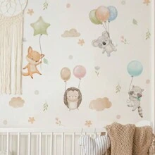 SURELIFE Cute Balloon Animal Wall Decals For Kids Room And Nursery, Bear, Rabbit, Elephant Flying Balloon Wall Stickers, Removable Adhesive Baby Bedroom Wall Decor, Cloud Bird Macaron Color Aesthetic Damage-Free Wall Art - Multicolor - View 9