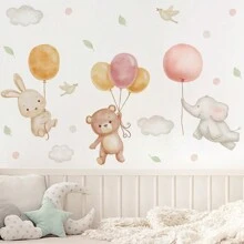 SURELIFE Cute Balloon Animal Wall Decals For Kids Room And Nursery, Bear, Rabbit, Elephant Flying Balloon Wall Stickers, Removable Adhesive Baby Bedroom Wall Decor, Cloud Bird Macaron Color Aesthetic Damage-Free Wall Art - Multicolor - View 6