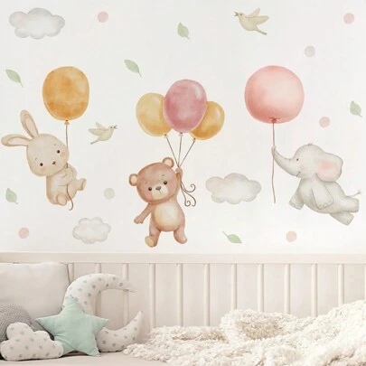 SURELIFE 1pc Cartoon Animals Balloon Stars Vinyl Wall Decals PVC Removable Nursery Stickers Removable For Bedroom Living Room Decoration Home Decor, Stickers, Wall Decal, Vinyl Decal For Home Decorations, Spring Decoration Items Refresh Your Home, Rama Decoration Stickers Gifts Birthday Graduation