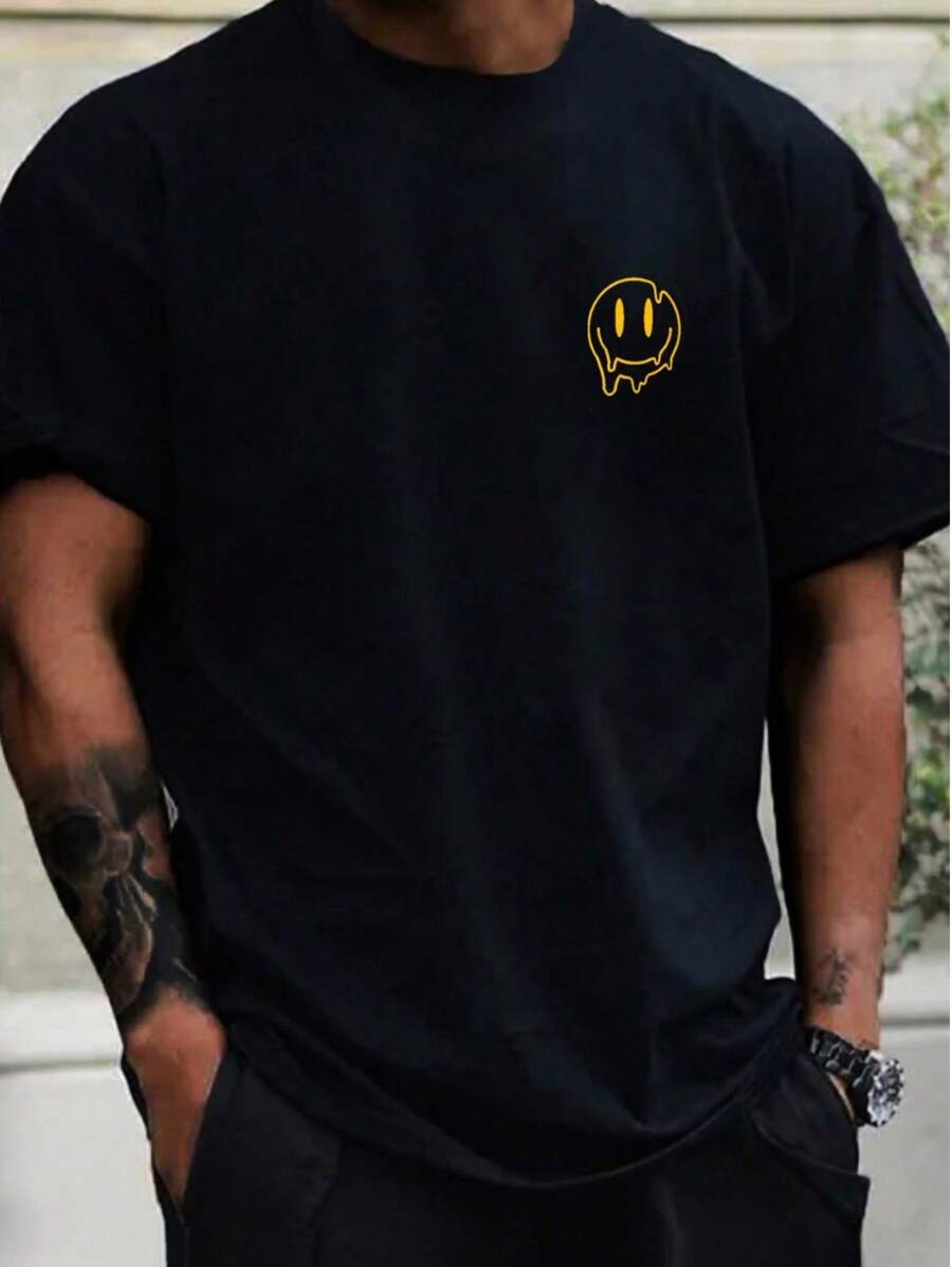 Men's T-Shirt Melting Face 100% Cotton Shirt Oversized Women's Blouse New Release - Black - View 1