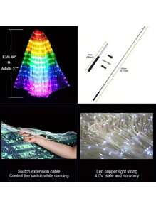 Alas con luces LED de colores brillantes con varita y capa, regalo para festivales y celebraciones, decoración de escenario, decoración navideña y de San Valentín, decoración del hogar, decoración para fiestas temáticas - Multicolor - Ver 9